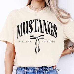 Mustangs Coquette SVG, PNG, dxf, jpg, eps, archivo de corte fuerte de Mustangs arqueado de moda, mascota escolar de Mustangs Cricut, espíritu de equipo de Mustangs