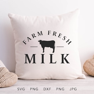 Lait frais de la ferme SVG, DXF, Jpg, Png, Eps, fichier de coupe de lait frais de la ferme, Silhouette de vache laitière, décoration Cricut ferme, ferme laitière Svg