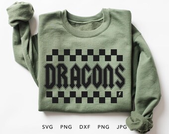 Dragons Checkered SVG, PNG, dxf, jpg, eps, Retro Dragons Team Spirit Sublimation Design, Dragons School Mascot Iron On
