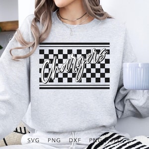 Ladegeräte kariert SVG, PNG, dxf, jpg, eps, Retro Ladegeräte Sport Shirt Sublimationsdesign, Ladegeräte Schule Maskottchen Cricut