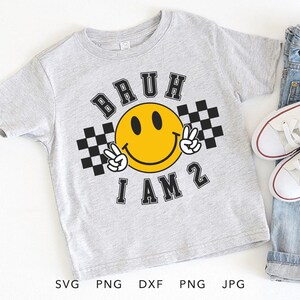2. Geburtstag SVG, PNG, Eps, Dxf, Jpg, Bruh Ich bin zwei Cricut, Retro Checkerboard Zweiter Geburtstag Sublimation, Groovy Zwei Jahre alte Schnittdatei