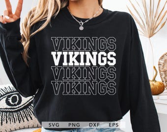Vikings SVG, PNG, dxf, eps, Stacked Block Letter Vikings Shirt Design Sublimation, Vikings Team Spirit School Cricut