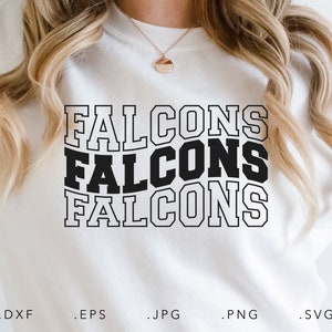 Falcons Stacked Varsity SVG, PNG ,dxf, jpg, eps, Falcons Wavy Sublimation, Falcons School Team Mascot, Falcons Silhouette, Falcons Cut File