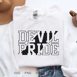 Devil Pride SVG, PNG, dxf, jpg, eps, Sublimación de camisa Devils, Cricut de mascota de Devils School, Sudadera Devils Team Spirit