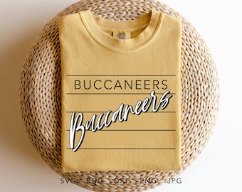 File SVG e PNG dei Buccaneers, design alla moda per magliette sportive dei Buccaneers da sublimazione, mascotte scolastica dei Buccaneers per Cricut, spirito di squadra dei Buccaneers