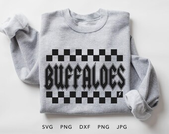 Buffaloes Checkered SVG, PNG, dxf, jpg, eps, Retro Buffaloes Team Spirit Sublimation Design, Buffaloes School Mascot Iron On