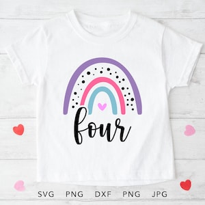 4e verjaardag Rainbow SVG, PNG, Eps, Dxf, schattige 4 jaar oude verjaardag meisje shirt sublimatie, vierde verjaardag Cricut, verjaardag meisje gesneden bestand