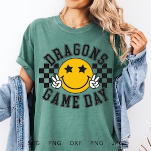 Dragons SVG, PNG, dxf, jpg, eps, Dragons Game Day Cricut, Dragons School Mascot Cut File, Retro Dragons Groovy Checkered