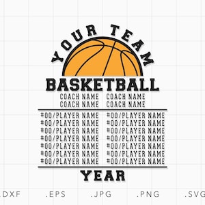 Basketball Spieler Liste SVG, Dxf, Jpg, Png, Eps, Basketball Champion SVG, Basketball SVG, Basketball Team geschnitten Datei Cricut, Basketball Shirt