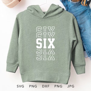 Zes SVG, PNG, Eps, Dxf, 6 jaar oud shirt sublimatie jongen, 6e verjaardag meisje Cricut, leuk cadeau-idee van de zesde verjaardag