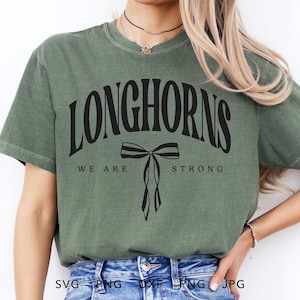 Archivo de corte fuerte de los Longhorns Coquette SVG, PNG, dxf, jpg, eps, Trendy Arched Longhorns Strong Cut, Mascota escolar de los Longhorns Cricut, Espíritu de equipo de los Longhorns