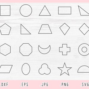 Overzicht Basisvorm SVG voor Cricut en Silhouet, Shapes SVG-bundel, basisvorm, basisvorm Dxf, Basisvormclipart, Vector basisvorm