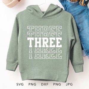Drei SVG, PNG, Eps, Dxf, 3 Jahre alte Geburtstagsjunge Shirt Sublimation, 3.Geburtstag Mädchen Cricut, süße Geschenkidee zum dritten Geburtstag
