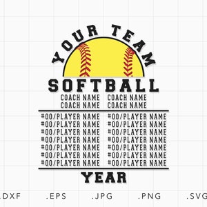 Lista de jogadores de softball SVG, Dxf, Jpg, Png, Eps, Campeão de softball Svg, Softball Baseball Svg, Arquivo de corte de equipe de softball Cricut, Camisa de softball Svg