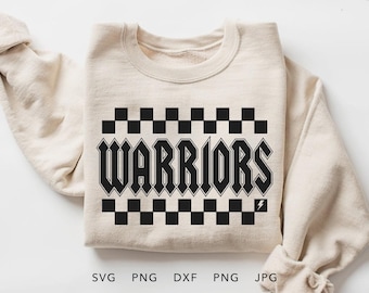 ウォリアーズ チェック柄 SVG、PNG、dxf、jpg、eps、レトロ ウォリアーズ チーム スピリット昇華デザイン、ウォリアーズ スクール マスコット アイロンプリント
