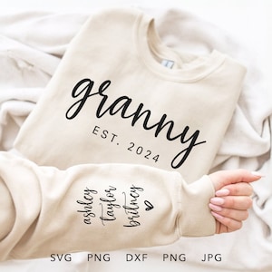 Grandma Est SVG personalizado, PNG, Eps, Dxf, Jpg, ano estabelecido personalizado e sublimação de nome na manga, presente moderno para o dia das mães Cricut