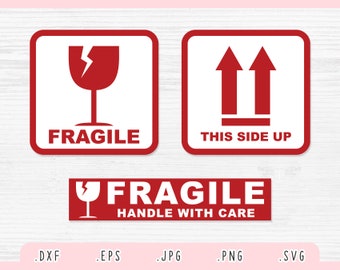 Fragile SVG, Dxf, Jpg, Eps, Png, File di taglio Fragile per Cricut e Silhouette, Adesivi per imballaggio postale Fragile SVG, Fragile per spedizione SVG