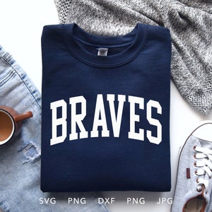 Braves SVG, PNG ,dxf, jpg, eps, Trendy Braves Arched Varsity Shirt Sublimation, Braves School Mascot Cricut, Braves Team Spirit Cut File