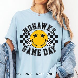 Mohawks SVG, PNG, dxf, jpg, eps, Mohawks Game Day Cricut, Mohawks School Mascot Cut File, Retro Mohawks Groovy Checkered