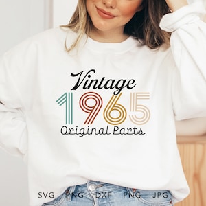 Peças originais vintage 1965 SVG, PNG, DXF, Jpg, Eps, sublimação de camisa de aniversário retrô, cricut clássico de aniversário, arquivo de corte Age To Perfection