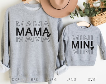 Mama Mini SVG, Dxf, Jpg, Png, Eps, Mama and Mini Cut File Cricut Silhouette, Family Svg, Family Shirt Svg, Mother and Daughter Svg, Mama Svg