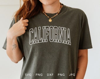 California SVG, DXF, PNG, Jpg, Eps, Arched Varsity Letters California Cricut Silhouette, Trendy California Lovers Sublimation Design