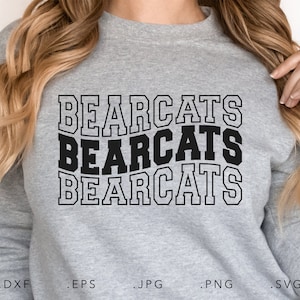 Bearcats Stacked Varsity SVG, PNG ,dxf, jpg, eps, Bearcats Wavy Sublimation, Bearcats School Team Mascot, Bearcats Silhouette Cut File