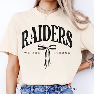 Raiders Coquette SVG, PNG, dxf, jpg, eps, Archivo de corte fuerte y arqueado de moda de los Raiders, Mascota escolar de los Raiders Cricut, Espíritu de equipo de los Raiders