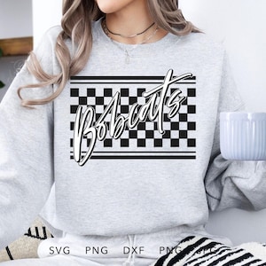 Bobcats Checkered SVG, PNG, dxf, jpg, eps, Retro Bobcats Sport Shirt Sublimation Design, Bobcats School Mascot Cricut