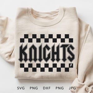 Knights Checkered SVG, PNG, dxf, jpg, eps, Retro Knights Team Spirit Sublimation Design, Knights School Mascot Iron On