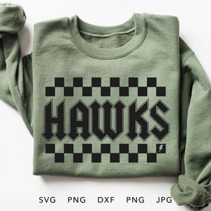 Hawks Checkered SVG, PNG, dxf, jpg, eps, Retro Hawks Team Spirit Sublimation Design, Hawks School Mascot Iron On