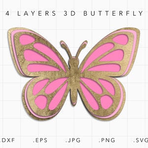 Butterfly SVG, Butterfly DXF Eps, Stacked Butterfly Svg, 3D Butterfly SVG, Butterfly Vector, Butterfly Clipart, Butterfly Silhouette Cricut