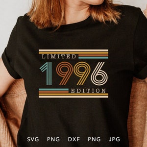 Vintage 1996 Limited Edition SVG, PNG, DXF, Jpg, Eps, Retro Verjaardag Shirt Sublimatie, Klassieke Verjaardag Cricut, Leeftijd tot perfectie Cut File