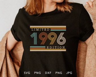 Vintage 1996 Limited Edition SVG, PNG, DXF, Jpg, Eps, Retro Birthday Shirt Sublimation, Classic Birthday Cricut, Aged To Perfection Cut File