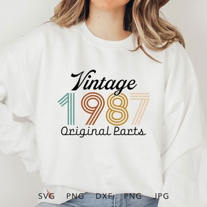 Peças originais vintage 1987 SVG, PNG, DXF, Jpg, Eps, sublimação de camisa de aniversário retrô, cricut de aniversário clássico, arquivo de corte envelhecido com perfeição