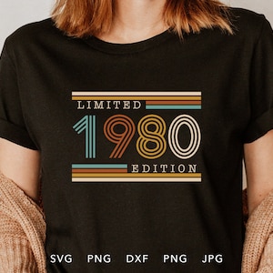 Vintage 1980 Limited Edition SVG, PNG, DXF, Jpg, Eps, Retro Geburtstagsshirt Sublimation, klassischer Geburtstag Cricut, Aged To Perfection Cut File