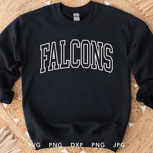 Falcons SVG, PNG, dxf, jpg, eps, Falcons Arched Varsity Silhouette Cameo, Falcons School Mascot Cricut, Falcons Team Spirit Sweatshirt