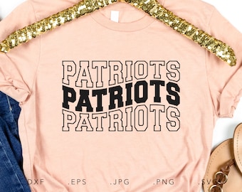 Patriots Stacked Varsity SVG, PNG ,dxf, jpg, eps, Patriots Wavy Sublimation, Patriots School Team Mascot, Patriots Silhouette Cut File