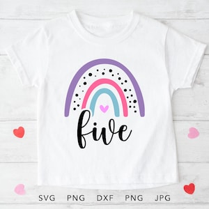 5th Birthday Rainbow SVG, PNG, Eps, Dxf, Cute 5 Years Old Birthday Girl Shirt Sublimation, Fifth Birthday Cricut, Birthday Girl Cut File