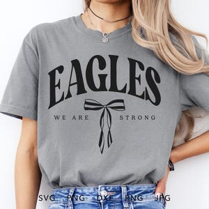 Eagles Coquette SVG, PNG, dxf, jpg, eps, archivo de corte fuerte de águilas arqueadas de moda, mascota escolar de Eagles Cricut, espíritu de equipo de Eagles