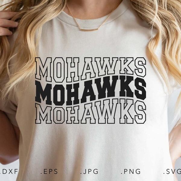 Mohawks Stacked Varsity SVG, PNG ,dxf, jpg, eps, Mohawks Wavy Sublimation, Mohawks School Team Mascot, Mohawks Silhouette Cut File