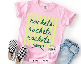Rockets Mascot SVG PNG, Coquette Striped School Spirit Shirt Design, Preppy Game Day, Girly Bow Team Mascot Cricut Cut File