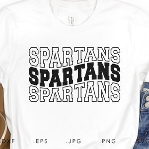 Spartans Stacked Varsity SVG, PNG, Dxf, Jpg, Eps, Spartans Wavy Sublimation, Spartans School Team Maskottchen, Spartans Silhouette geschnitten Datei