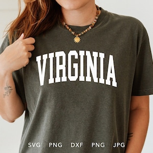 Virginia SVG, DXF, PNG, Jpg, Eps, Arched Varsity Letters Virginia Cricut Silhouette, Trendy Virginia Lovers Sublimation Design