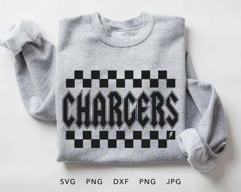 Chargers Checkered SVG, PNG, dxf, jpg, eps, Retro Chargers Team Spirit Sublimation Design, Chargers School Mascot Iron On