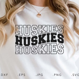 Huskies Stacked Varsity SVG, PNG ,dxf, jpg, eps, Huskies Wavy Sublimation, Huskies School Team Mascot, Huskies Silhouette, Huskies Cut File