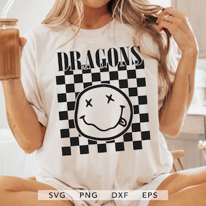 Retro Dragons SVG, PNG, dxf, eps, Dragons Sport Shirt Sublimation Design, Checkered Dragons School Team Spirit Cricut