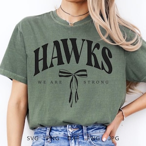 Hawks Coquette SVG, PNG, dxf, jpg, eps, Archivo de corte fuerte de los Hawks Arched de moda, Mascota de la escuela Hawks Cricut, Espíritu de equipo de los Hawks