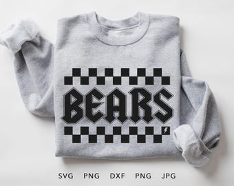 Bears Checkered SVG, PNG, dxf, jpg, eps, Retro Bears Team Spirit Sublimation Design, Bears School Mascot Iron On