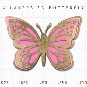 Mariposa SVG, Mariposa DXF Eps, Mariposa apilada Svg, 3D Mariposa SVG, Vector de mariposa, Clipart de mariposa, Cricut de silueta de mariposa
